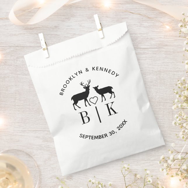 Sacolinha Nome do Casal Cervo Monograma Casamento Rústico Co (Cortado)
