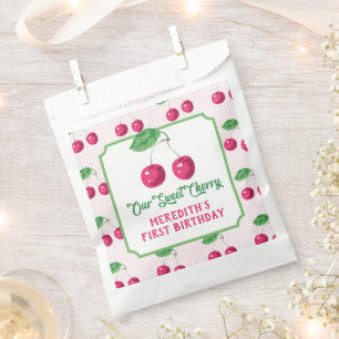 Sacolinha "Nossa doce cereja", aniversário rosa e verde
