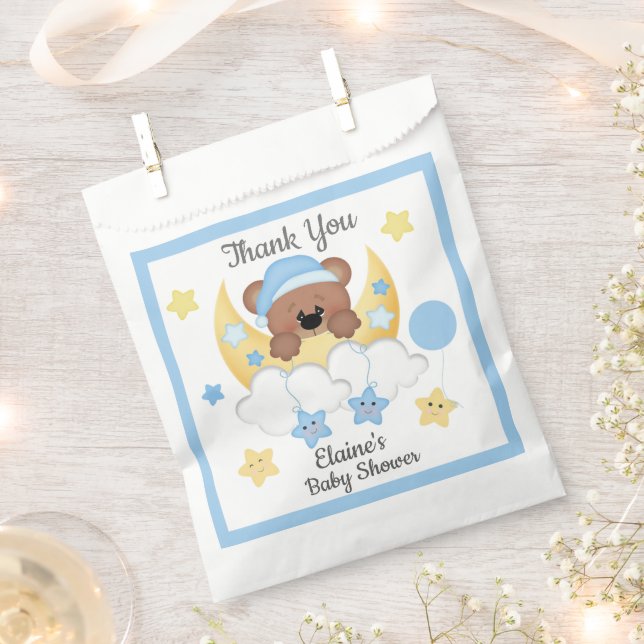 Sacolinha Nuvens de Lua de Urso Teddy Stars Chá de Menino (Cortado)