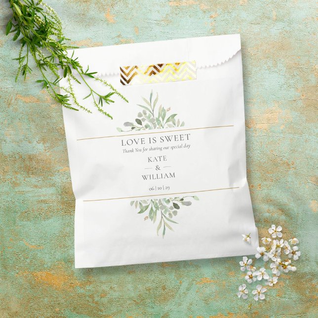 Sacolinha O Amor É Doce Folhagem Verde Casamento (Criador carregado)