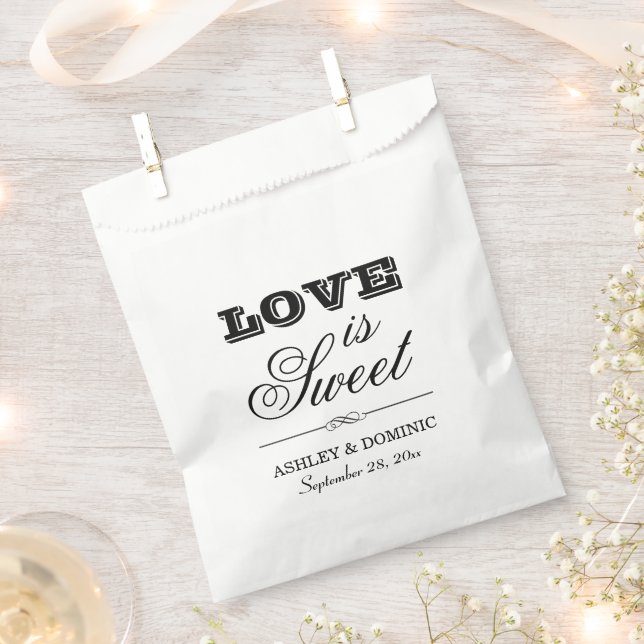 Sacolinha O Amor é Doce Script Preto Ousado Casamento (Cortado)
