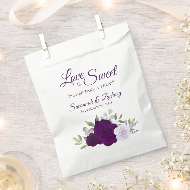 Sacolinha O amor é Rosas Roxos Boho Floral Casamento (Cortado)