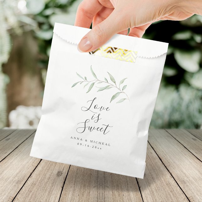 Sacolinha O amor é um doce casamento rústico e verde (Love is sweet minimal greenery rustic wedding favor bag)