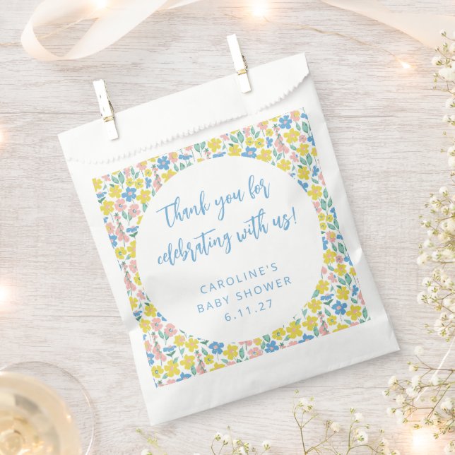 Sacolinha Obrigado Chá de fraldas Personalizado Floral Amare (Cortado)