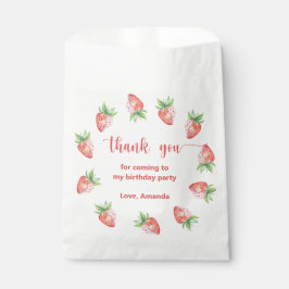 Sacolinha Obrigado de primeiro aniversario de morangos de aq