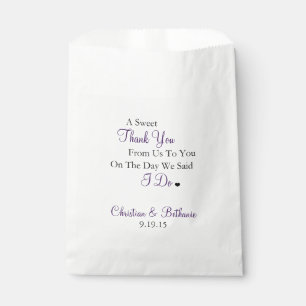 Sacolinha Obrigado doce você personalizou o casamento roxo