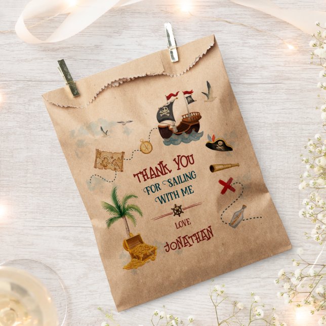 Sacolinha Obrigado Festa de piratas Bebê aniversário (Cortado)