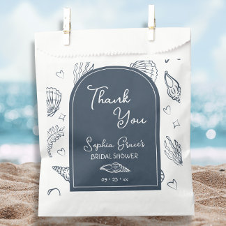 Sacolinha Obrigado Navy Conchas Azuis Doodles