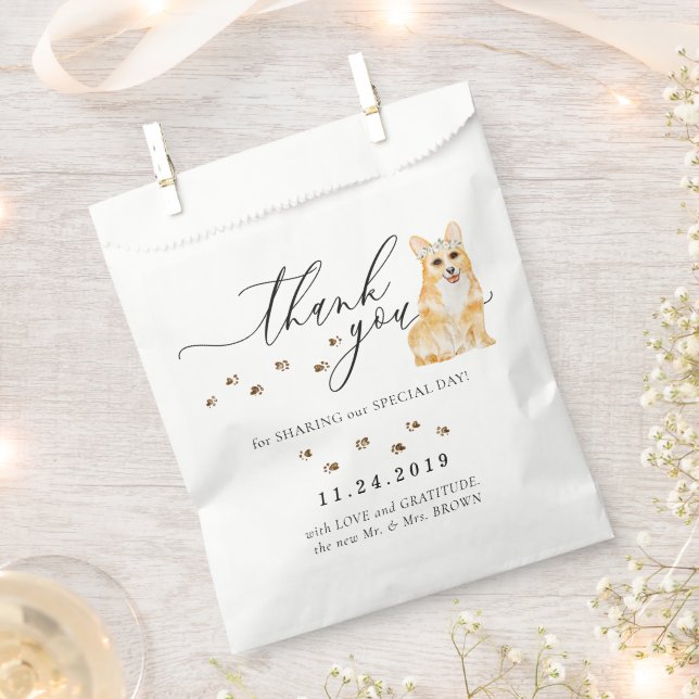 Sacolinha Obrigado pelo casamento do cachorro Corgi (Cortado)