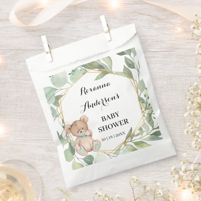 Sacolinha Obrigado por virem o Chá de fraldas Greenery Bear (Cortado)