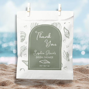 Sacolinha Obrigado Sage Green Seashells Doodles