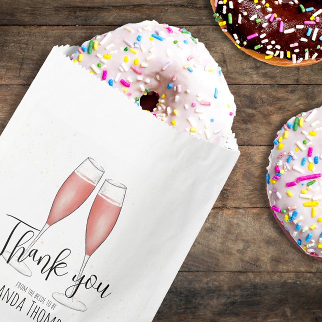 Sacolinha Obrigado Simples Chá de panela Brunch e Bubble (Bridal shower brunch and bubbly pink champagne thank you candy favor bag.)