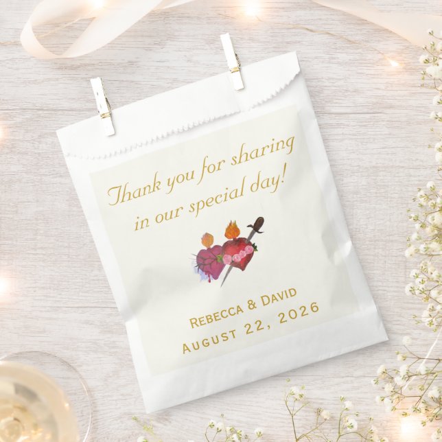 Sacolinha Ochre & Cream Two Hearts Catholic Wedding (Cortado)