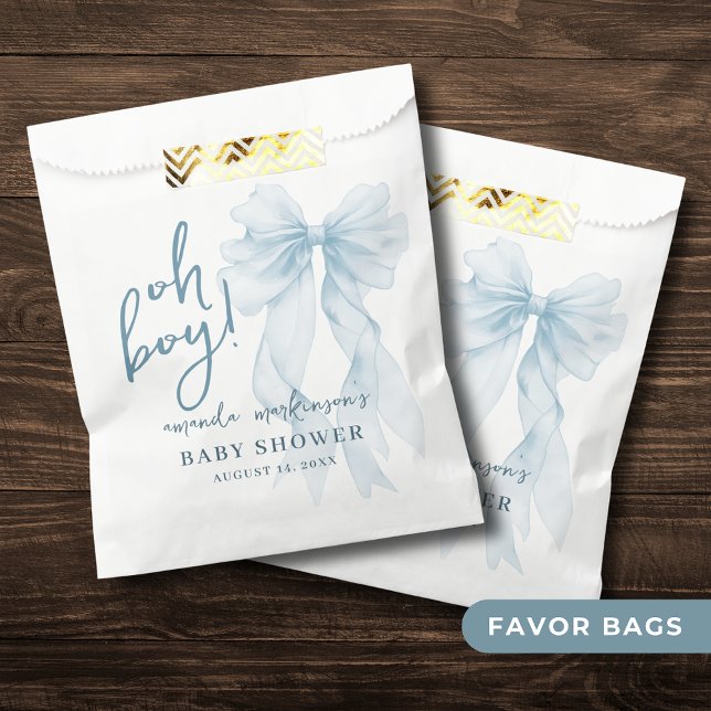 Sacolinha Oh Boy Blue Watercolor Bow Baby Shower (Criador carregado)