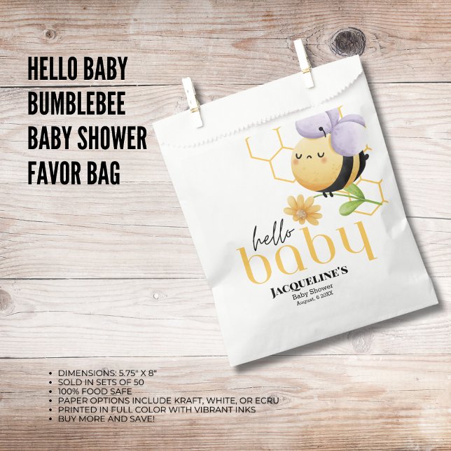 Sacolinha Olá, Chá de fraldas de Bumblebee (The Butterfly Studio
Hello Baby Bumblebee Baby Shower Favor Bag)