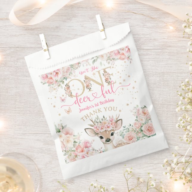 Sacolinha One-Deer-Ful 1st Birthday Girl Pink Fawn (Cortado)