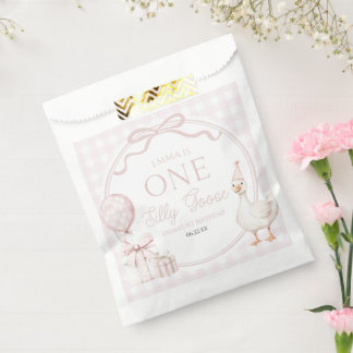 Sacolinha ONE Silly Goose Pink Bow 1st Birthday Party