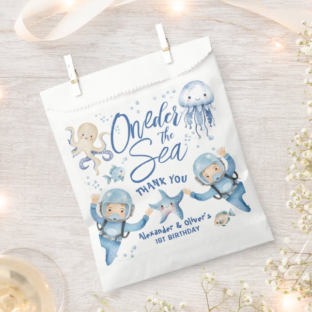 Sacolinha ONEder The Sea Twin Boys 1st birthday Cute Ocean  (Cortado)