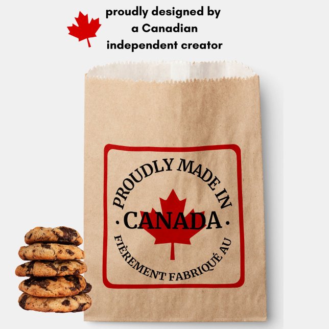 Sacolinha Orgulhosamente Fabricado no Canadá/Fièrement Fabri (Show your Canadian pride with these bilingual "Made in Canada" paper product bags. Elbows up.)