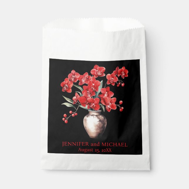 Sacolinha Orquídeas Vermelhas Flor Floral Casamento (Frente)