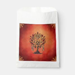 Sacolinha Ouro da árvore da vida com pedras vermelhas