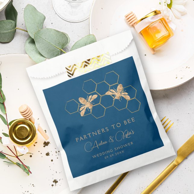 Sacolinha Ouro Indigo & Honeycomb Chá de casamento de Abelha (Criador carregado)