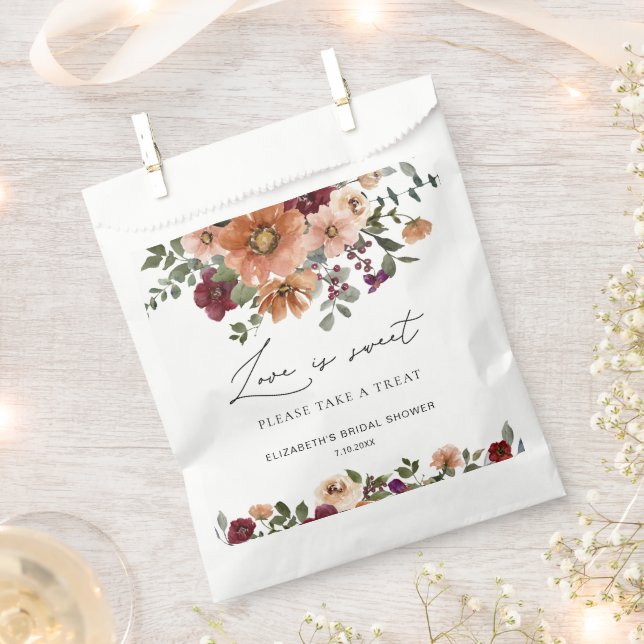 Sacolinha Outono Terracota Borgonha Floral Amor é Doce (Cortado)