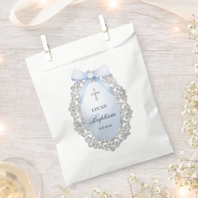 Sacolinha Oval Silver Glitter Frame Blue Arco Baptism (Cortado)
