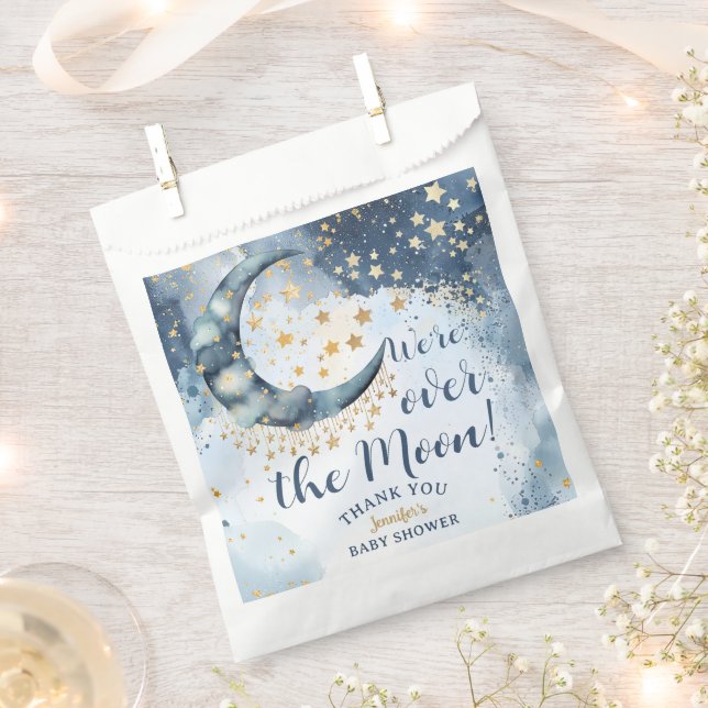 Sacolinha Over The Moon Baby Shower Boy Blue Twinkle Star (Cortado)