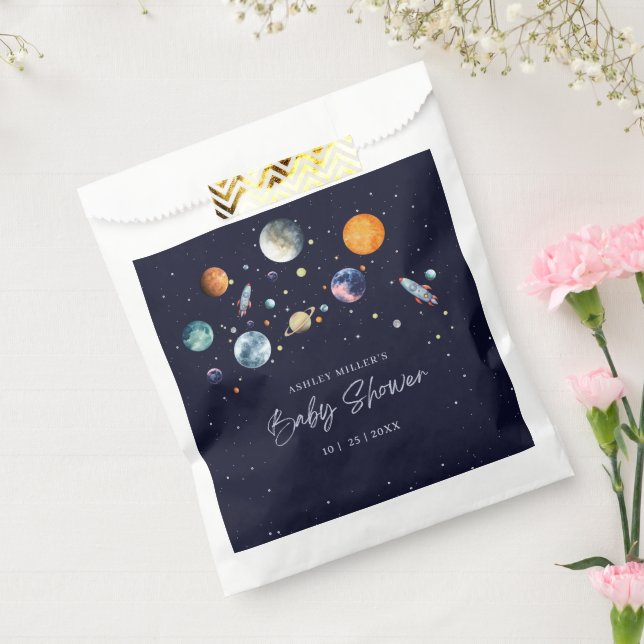 Sacolinha Over The Moon Boy Baby Shower Party Space Galaxy (Selado)