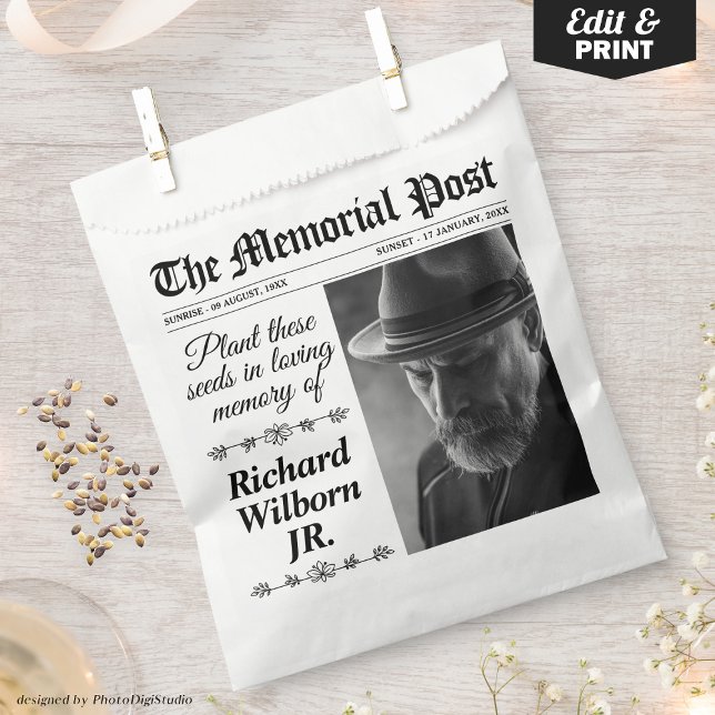 Sacolinha Pacote de Sementes de Memorial Personalizado Funer (Custom Memorial Seeds Packet Funeral Funeral Favor Bag)