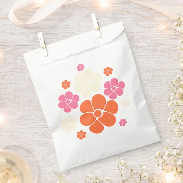 Sacolinha Padrão de Flor - Rosa, Laranja e Creme (Cortado)