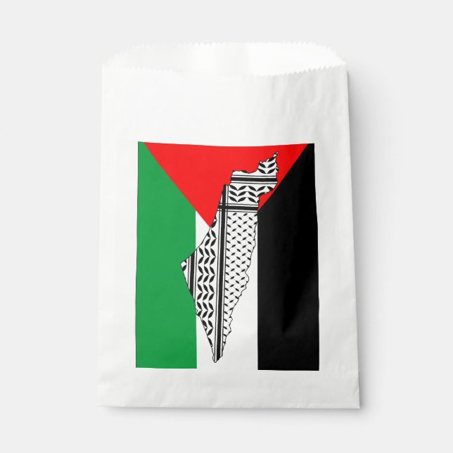 Sacolinha Palestina - Bandeira e Mapa com Padrão Keffiyeg (Frente)