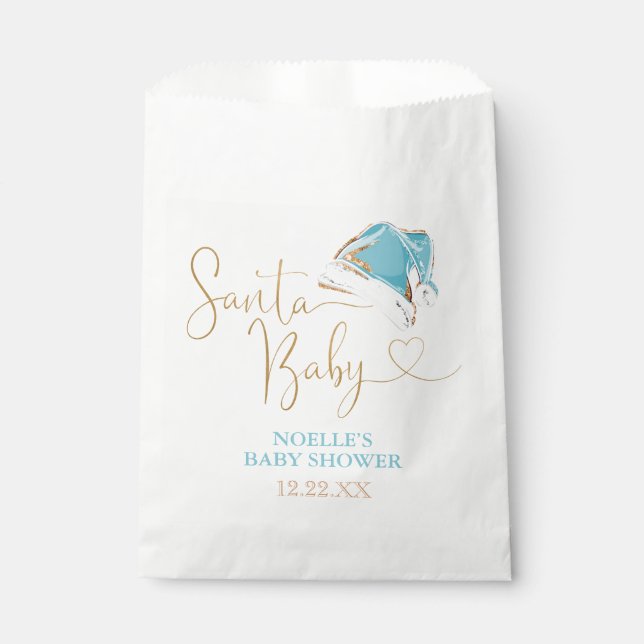 Sacolinha Papais noeis de Natal Dourados e Azul Brancos (Frente)