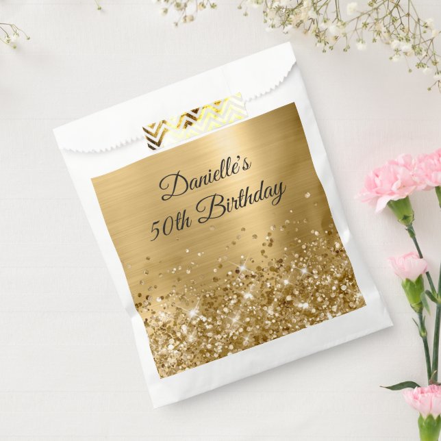 Sacolinha Papel Alumínio Dourado Brilhante Aniversário de 50 (Selado)
