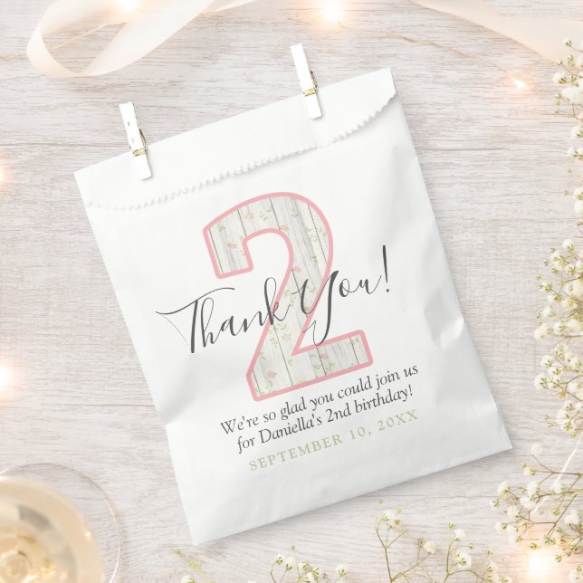 Sacolinha Partido Floral Rosa-Rosa-Chique segundo aniversári (Cortado)