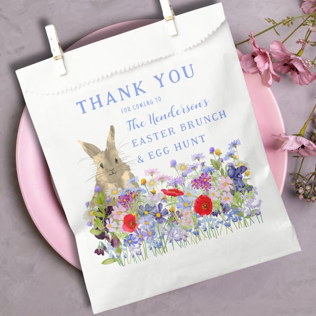 Sacolinha Páscoa Brunch e Ovo - Personalização da Caça Obrig (Easter brunch and egg hunt floral custom thank you favor bags watercolor wildflowers and cute bunny )