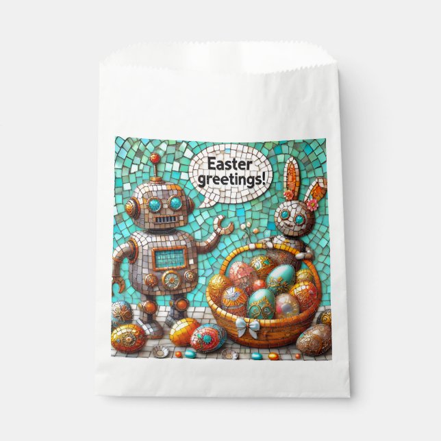 Sacolinha PÁSCOAS - GREETINGS ~ Robot Bunny and Easter Egs ~ (Frente)
