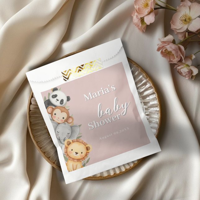 Sacolinha Pastel Tropical Chá de fraldas Selle Safari Animai (Criador carregado)