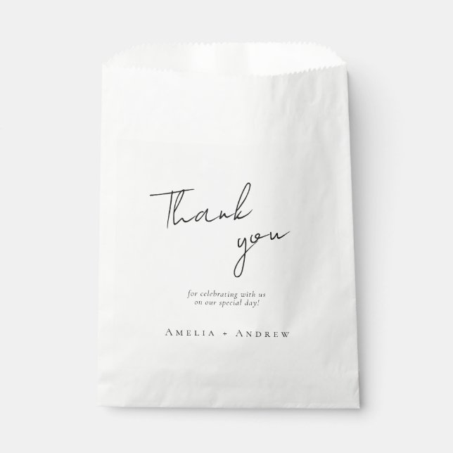 Sacolinha Peça de Casamento de Script Branco Negro Minimalis (Frente)