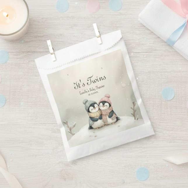 Sacolinha Penguin Its Twins Baby Shower Winter Theme   (Criador carregado)