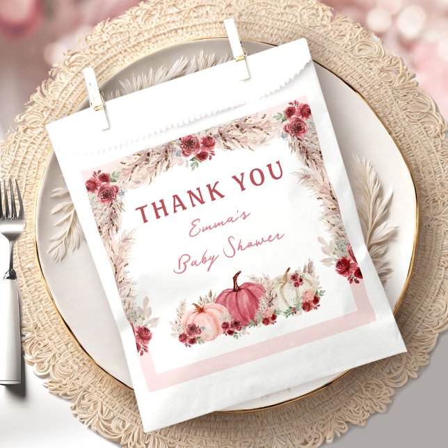 Sacolinha Pequeno Chá de fraldas de Abóbora Marsala Bolsas a (Little Pumpkin Baby Shower Marsala Pink Favor Bags)