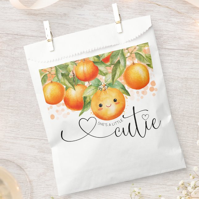 Sacolinha Pequeno Chá de fraldas de Citros de Laranja Cutie (Little cutie baby shower favor bags with cute little face. You can add text to personalize.)