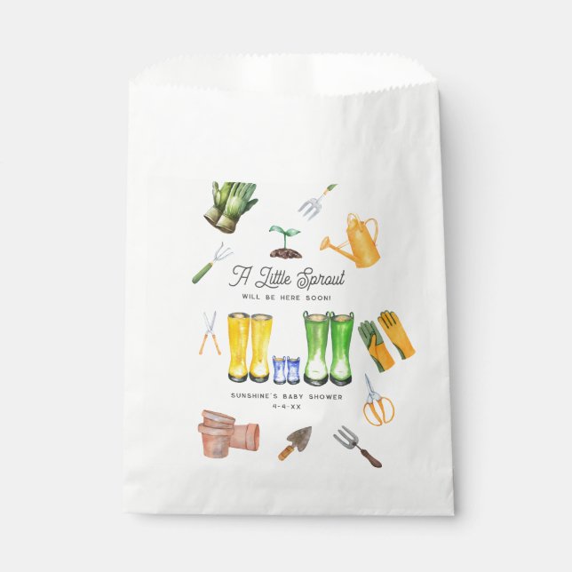 Sacolinha Pequeno Chá de fraldas de Jardim de Boots Azuis (Frente)