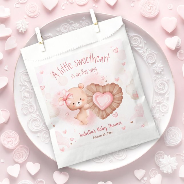 Sacolinha Pequeno Chá de fraldas Rosa Favor Bag (Little Sweetheart Pink Baby Shower Favor Bag)