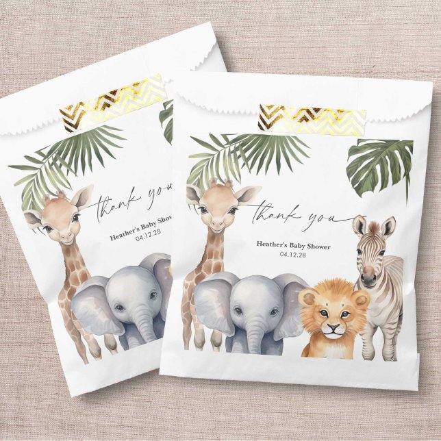 Sacolinha Pequeno Chá Safari Animal Selvagem (Safari Animals, baby Boy Shower Paper bags.)