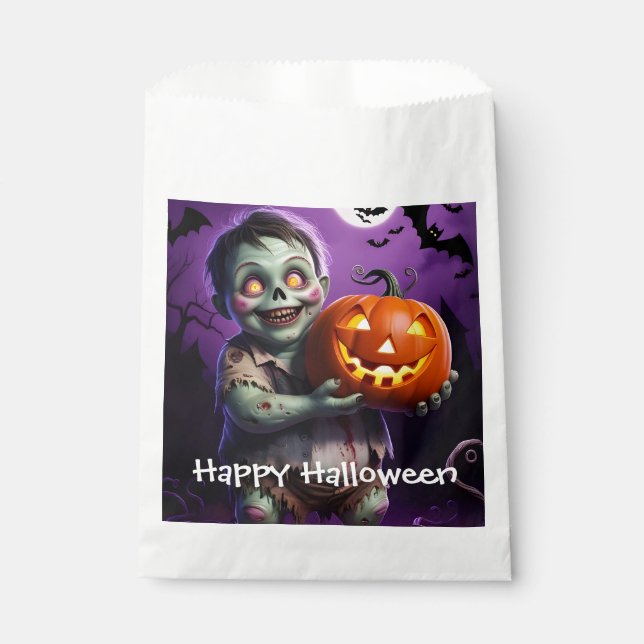 Sacolinha Pequeno Monstro Verde e Amigo de Abóbora (Frente)