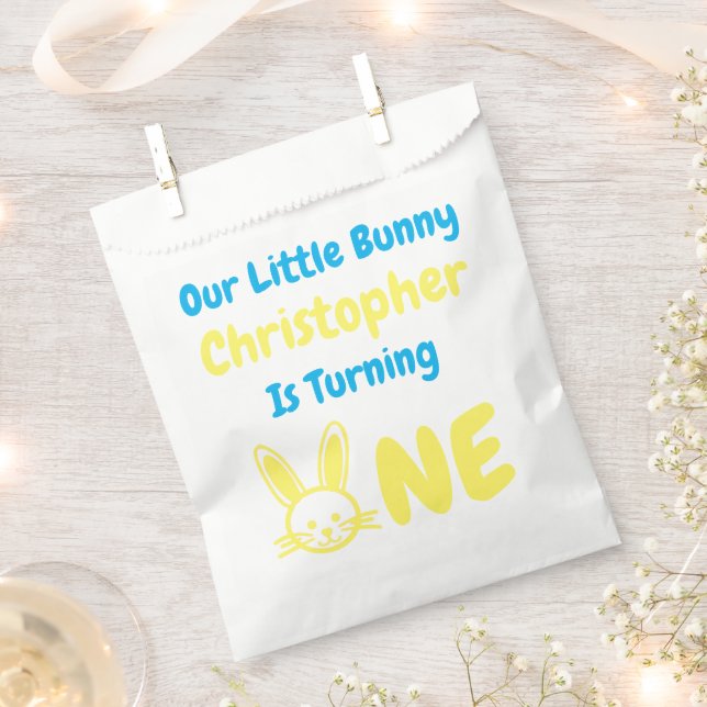 Sacolinha Pequeno primeiro aniversario Bunny Boy (Cortado)