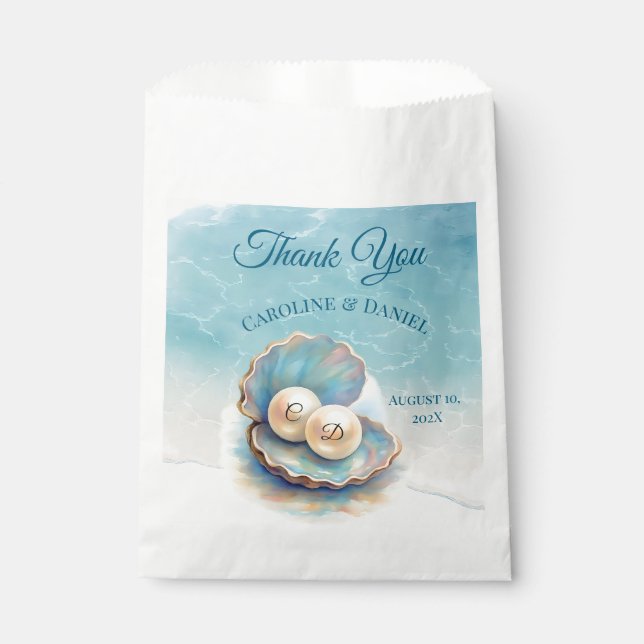 Sacolinha Pérolas de Casamento de Praia Shell Elegant Ocean  (Frente)