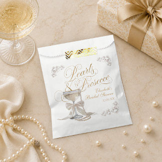 Sacolinha Pérolas e Prosecco Laço Branco Chá de Noiva